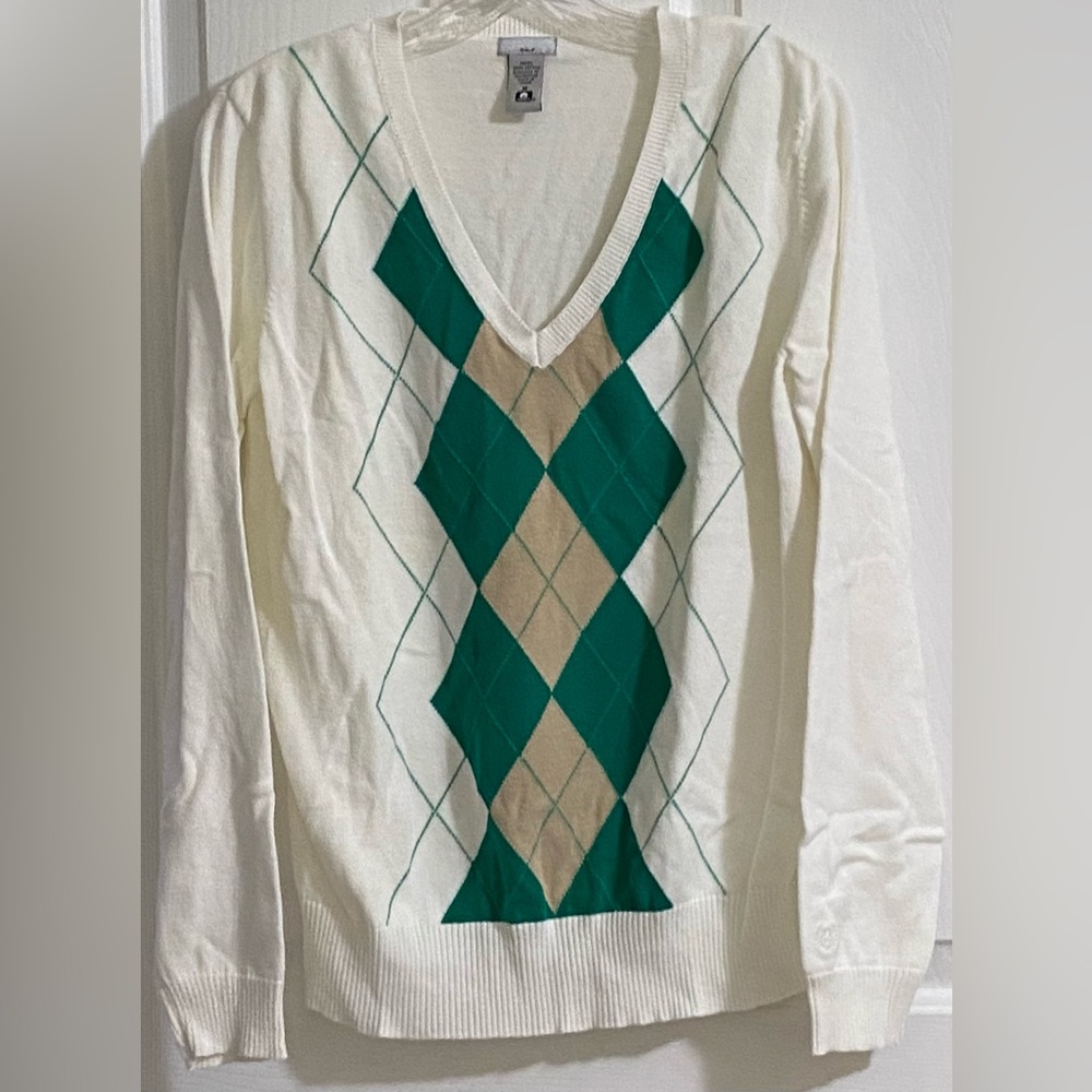 IZOD.. 2-WOMENS ARGYLE V-NECK SWEATERS - Picture 8 of 16